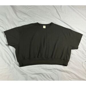 Pink Victoria's Secret Cropped Short Sleeve Sweatshirt Black Oversized Sz XL